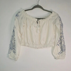 DIVIDED H&M Crop Top Floral Embroidered Beach Coastal Bohemian Artsy Sz Medium